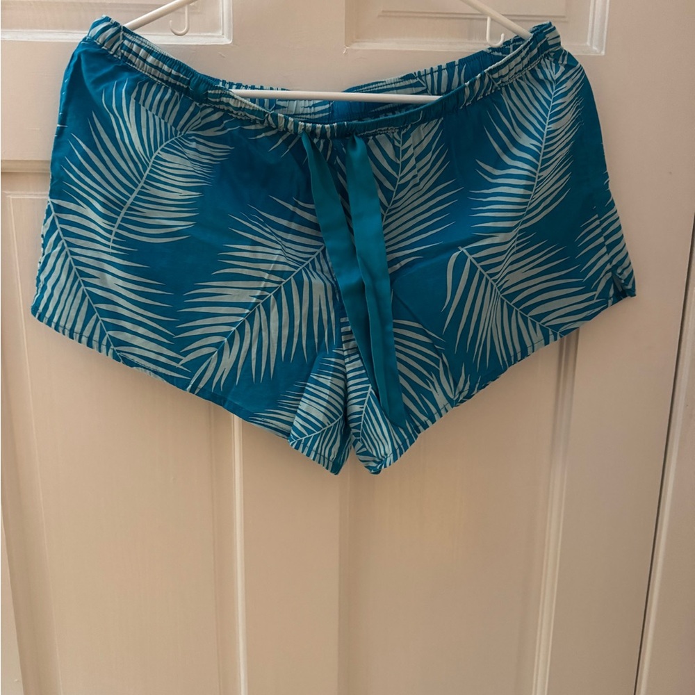 Secret Treasures Bright Teal Palm-Leaf Sleep Shorts
